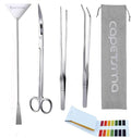 Capetsma Aquascape Long Stainless Steel Plant Tools Set - Aquarium Tweezers, Scissors, Spatula, Algae Scrapers - Fish Tank Cleaning Kit