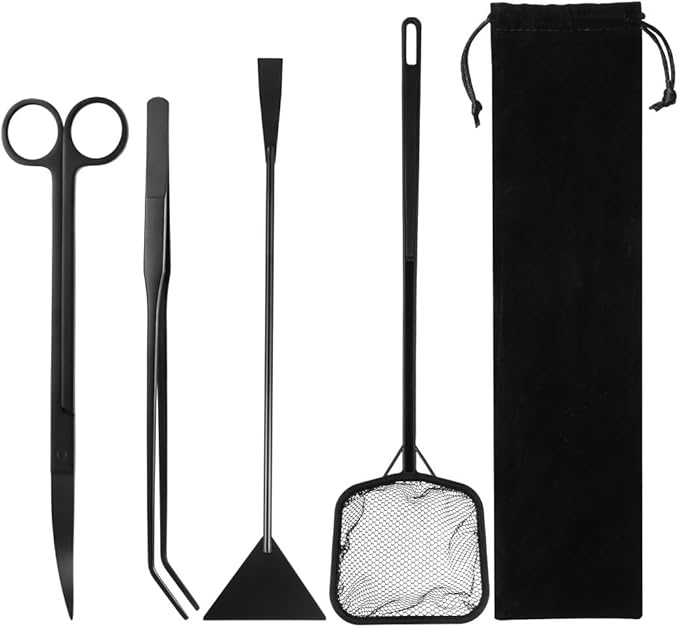 4-in-1 Aquarium Kit for Small Aquariums Fish Tanks, Curved Scissors, Curved Tweezers, Sand Spatula, Aquatic Plant Tools Cleaning Kit