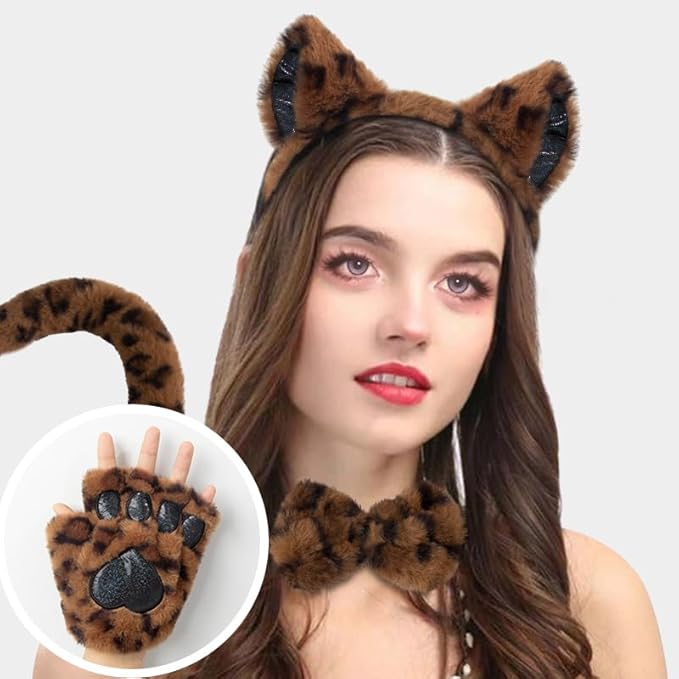 Himine Cat Cosplay Costume With Ears, Tail, Paws, Bow Tie
