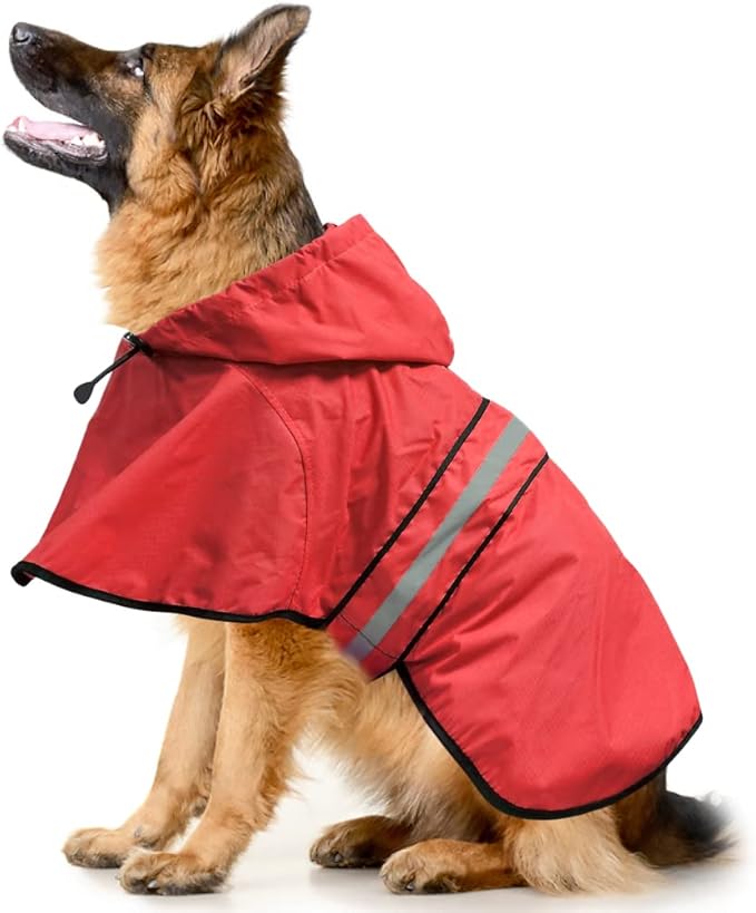 Reflective Dog Raincoat - Adjustable Hooded Pet Rain Coat Jacket, Waterproof Dog Slicker Poncho for Small to X- Large Dogs and Puppies (Red, X-Large)