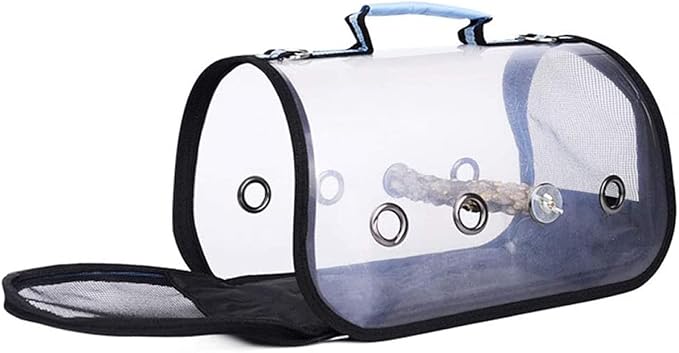 qiuqiu Bird Carrier Bag, Multifunctional, for Pets, Parrots, Cage, Light, Portable, with Shoulder Strap, Breathable, Double Zipper, Outdoor, Camping, Transparent-Blue