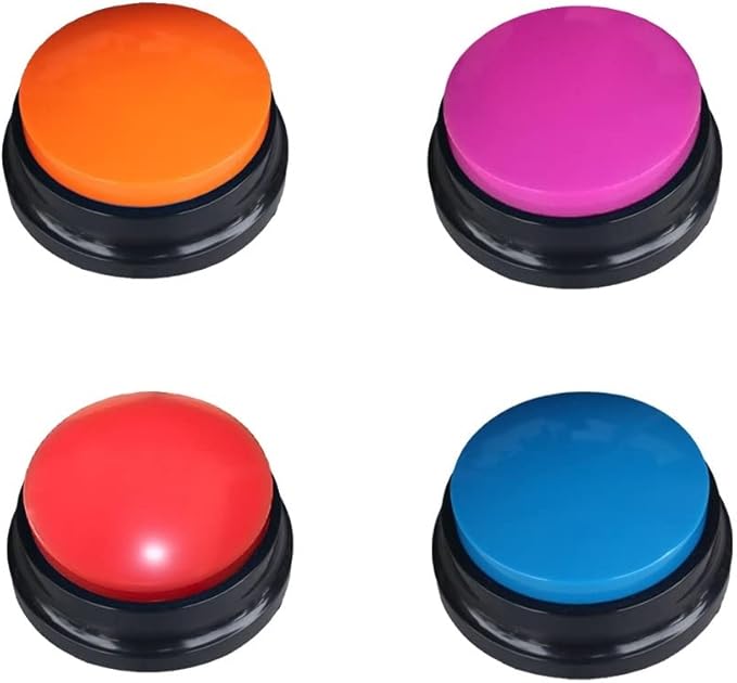 Artist Unknown 4 Color Voice Recording Button, Dog Buttons for Communication Pet Training Buzzer, 30 Second Record & Playback, Funny Gift for Study Office Home - 4 Color Packs