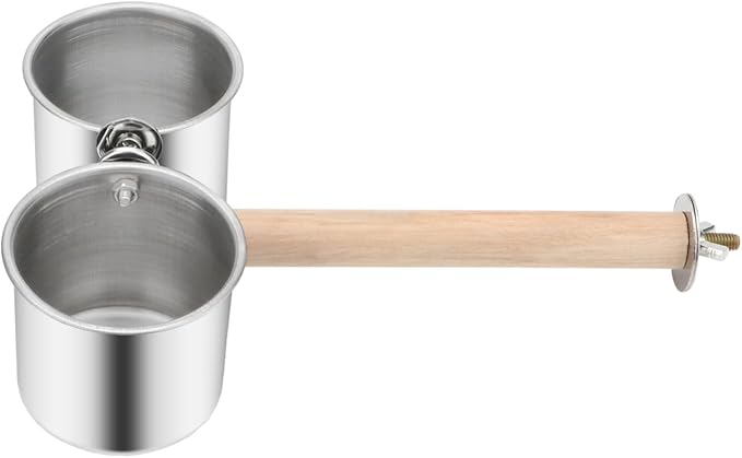 Bird Wood Stand Perch with Food Water Feeding Bowl for Parrot Parakeet Cockatiel Cage Accessories (A: Perch with 2 Feeder Cups)