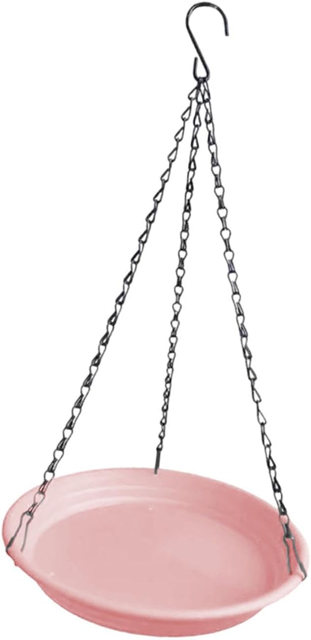 Hanging Bird Feeder and Waterer Tray Water Feeding Bowl Garden Decor with Chains Sturdy Birds Water Station for Backyard Yard, Pink