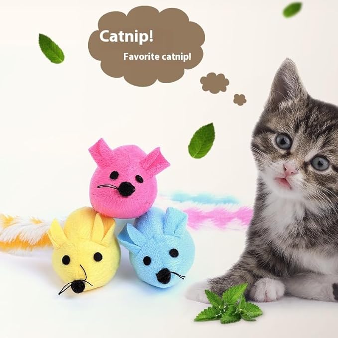 Catnip Mouse Toy, Long Tail Plush Mice for Cats, Interactive Hunting Toy for Indoor Cats, Colorful Soft Cat Toy with Catnip Inside (Pink)