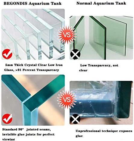 BEGONDIS Rimless Low Iron, Glass Aquarium Tank 5mm Thickness Standard Jointed (7.8" L × 8.6" W × 11" H)