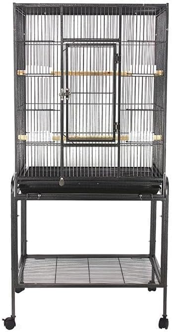 54" Bird Flight Cage, Metal Bird Cage with Wheels, Rolling Stand, Bird Feeder, Slide-Out Tray & Wooden Perches, Standing Large Parrot Cage for Parakeets Cockatiels Conures Budgies Macaws Pigeons Finch