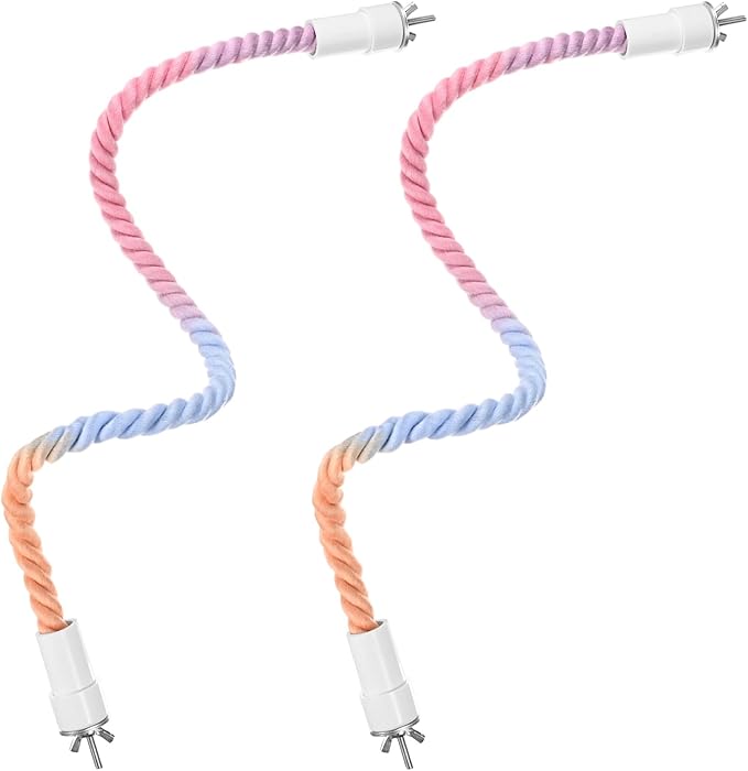 2-Pack Rope Perches for Bird Cages, 23.6 in Length Comfort Grip Flexible Rope Perch Beak & Paw Grinding for Parrots/Cockatiels/Parakeets, Bird Platform Sand [Pink Blue]