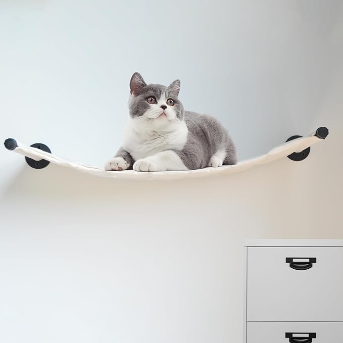 Cat Hammock Wall Mounted, 35.43 x 12.99 inch Wall Mounted Cat Shelves, Metal Brackets cat Beds for Sleeping, Playing, Climbing and Resting Stabilized Wall Furniture for Large Cats or Kitty