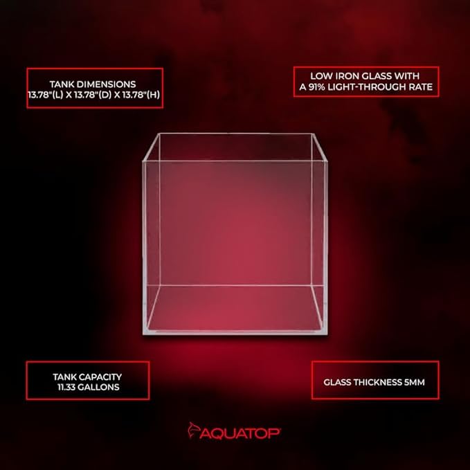 Aquatop High Clarity Low Iron Glass Cube Aquarium - Up to 11.3 Gallons - High-Grade German Silicone - Ideal for Salt and Freshwater Aquariums