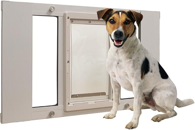 Ideal Pet Products Aluminum Sash Window Pet Door, Adjustable to Fit Window Widths from 27" to 32", Medium 7” x 11-1/4” Flap Size