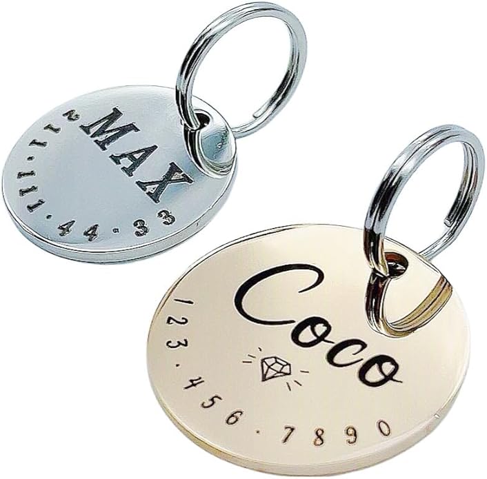 Cats Dogs ID Tags Personalized Cute Symbols Pets Collar Name Accessories Simple Custom Engraved Pet Name Tags Anti-Lost Stainless Steel Charm (Gold)