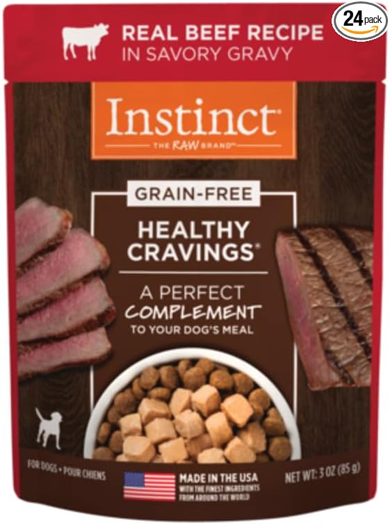 Instinct Healthy Cravings Natural Wet Dog Food Topper, Grain Free Recipe - Real Beef, 3 oz. Pouches (Pack of 24)