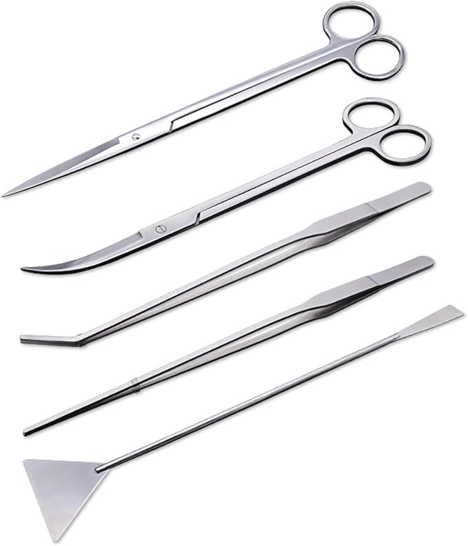 5 Pack Aquarium Scissor Tweezers Spatula Tool 5 in 1 Stainless Steel Aquascaping Tools Set Starter Kits