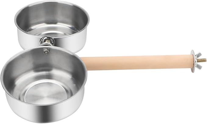 Bird Wood Stand Perch with Food Water Feeding Bowl for Parrot Parakeet Cockatiel Cage Accessories (B: Perch with 2 Feeder Bowls)