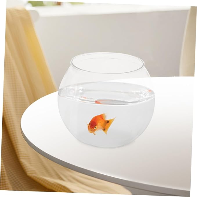 Transparent Plastic Fish Tank 15 Inch Round Shatterproof Fish Bowl for Betta and Aquatic Plants for Desktop Decoration and Office Use
