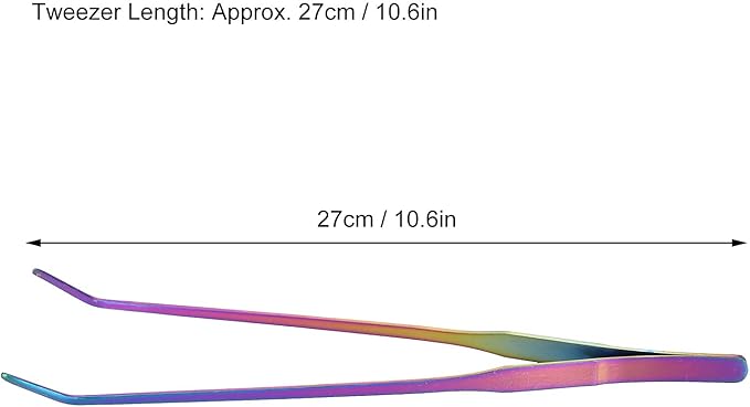 27cm Reptile Feeding Tongs, Rainbow Color Aquarium Tweezers Stainless Steel Fishbowl Long Tweezers, Aquascaping Tools for Hold Worms, Reptiles, Lizards, Bearded Dragon(27cm Curved Clip)