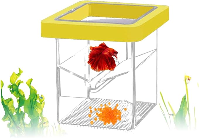 Fish Breeding Tank,Breeder Box for Fish Tank,Isolation Breeding Box with Layered Design,Adsorption and Suspension,Yellow