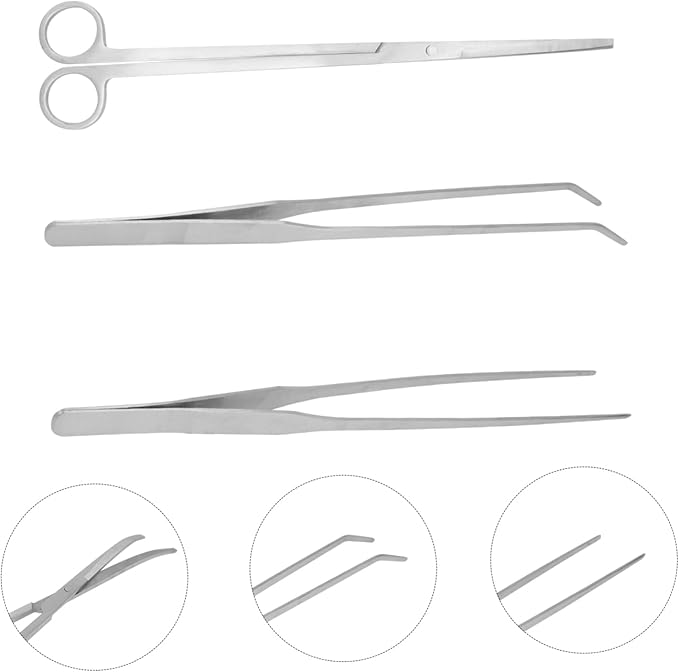 POPETPOP Stainless Steel Tweezer for Aquarium Aquatic Plant Tool Set Ideal for Fish Tank Care