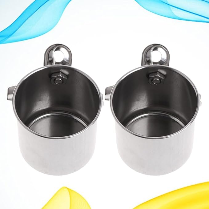 2Pcs Stainless Steel Parrot Bird Feeder Water Bowl Large Clamping Cup Portable Cage Pet Food Container for Birds Feeding and Watering Supplies