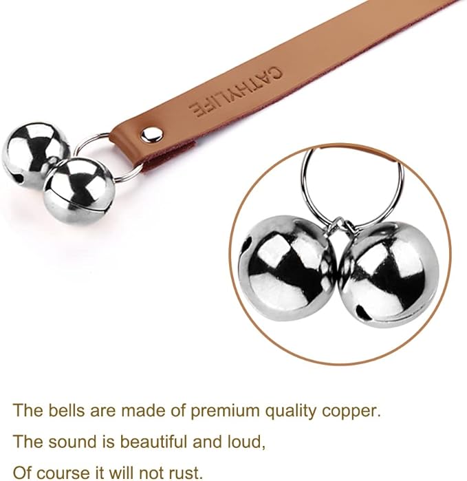 Leather Dog Doorbells for Door Knob, Adjustable Brass Potty Training Bells for Puppy to Go Outside, Easy Dog Door Bell for Potty Training