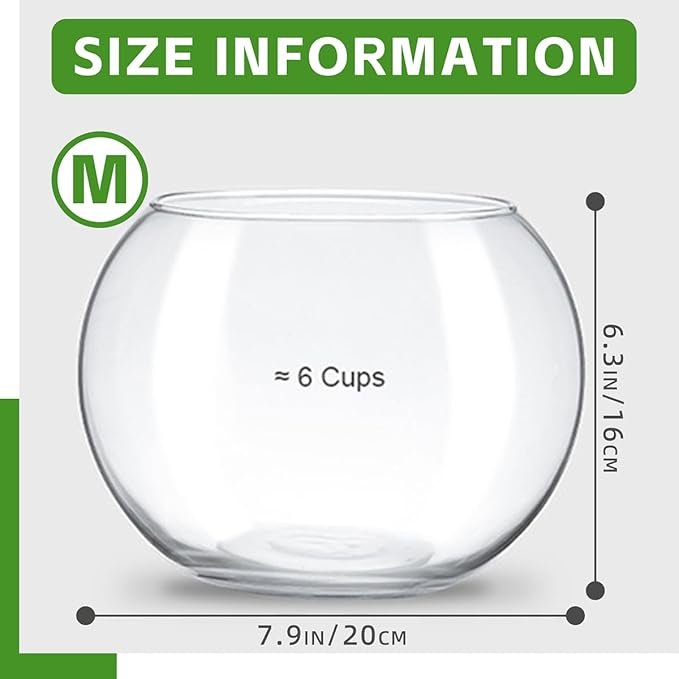 MANON ROSA Turtle Bowls Round Ecological Tank Container Clear Aquarium Habitat Small Desktop Home for Hydroponic Plants Fish Starter Choice (M(7.9" D))