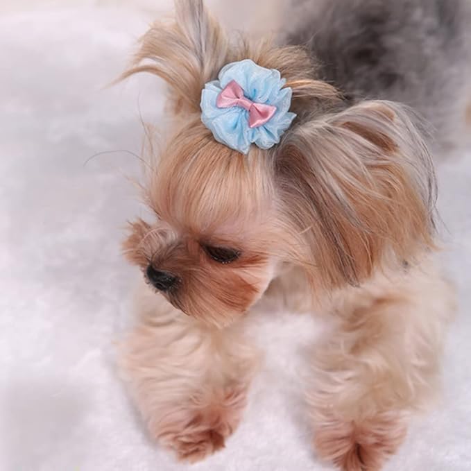 4Pcs Pet Hairpin Yorkshire Teddy pet Dog Cute Organza Bubble Long-haired Dog Hairpin Bow Hair Accessories