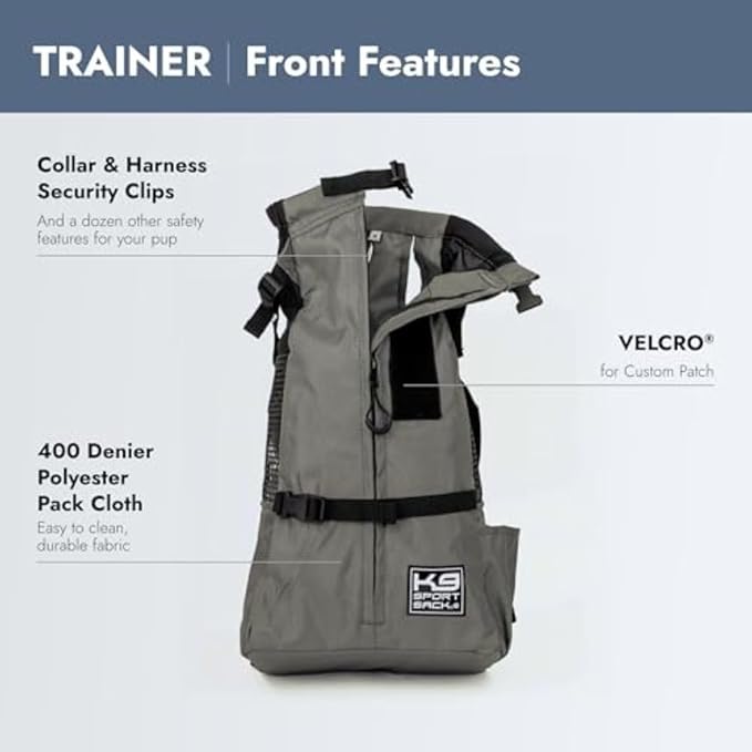 K9 Sport Sack Trainer - Medium, Iron Gate - Ideal for Dogs with 17-19” Back Length - Backpack-Style Training Carrier - Meant for Quick, Non-Strenuous Activities