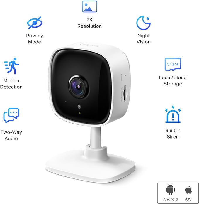 Tapo 2K Indoor Wired Security Camera - Works as a Baby Monitor & Pet Camera, Person/Motion/Baby Cry Detection, 2-Way Audio, Siren, Subscription-Free Local Storage or Optional Cloud, C110P4 (4-Pack)