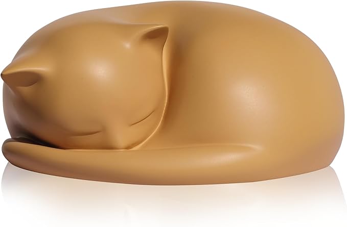 Cat Urn, Orange Resin, Sleeping Kitty Pet Memorial Keepsake Funeral Urn for Cats Ashes, Up to 8kg, 7.87 x 7.87 x 3.15 inches