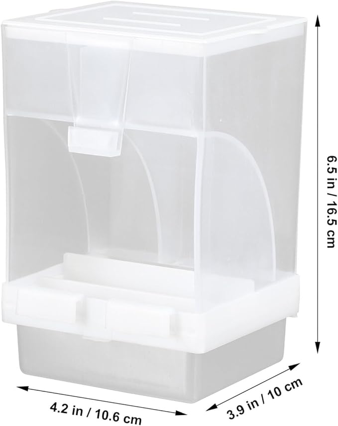 POPETPOP Automatic Bird Feeder for Cage: Parrot Feeder with Spoon No Mess Bird Feeder Transparent Parakeet Feeder Bird Food Dispenser for Cockatiel Cockatoos, 16.50X10.60X10.00CM