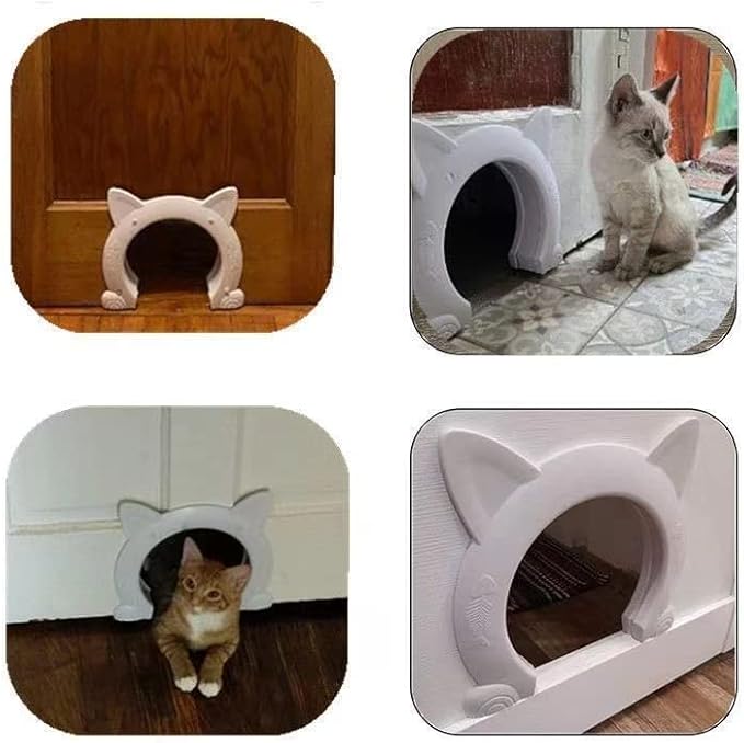 Cat Door Interior Pet Doors for Cats Kitty Shaped Hole Cat Gate Pass Fits Inside Door Hides Litter Box Furniture for Small Pets up to 21lbs
