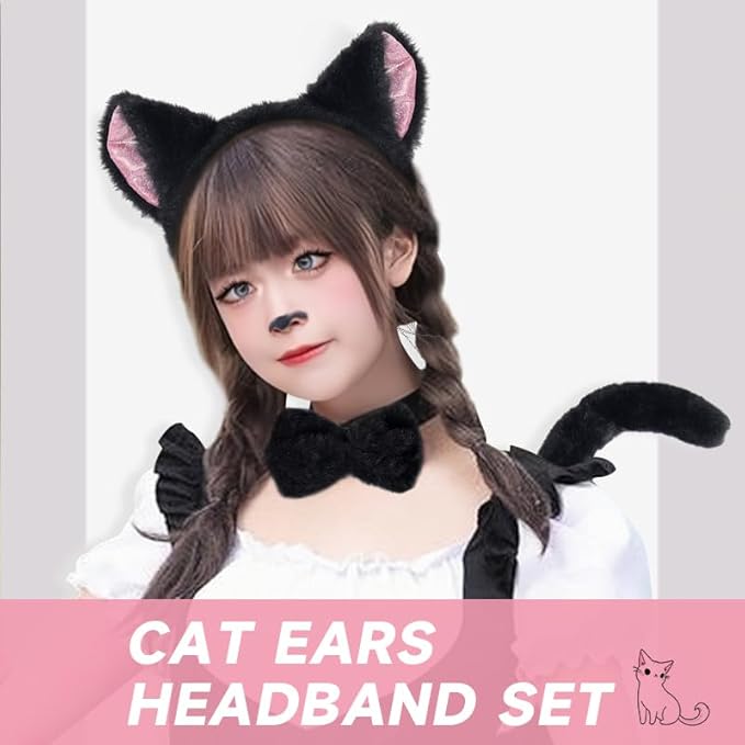 Himine Cat Cosplay Costume With Ears, Tail, Paws, Bow Tie
