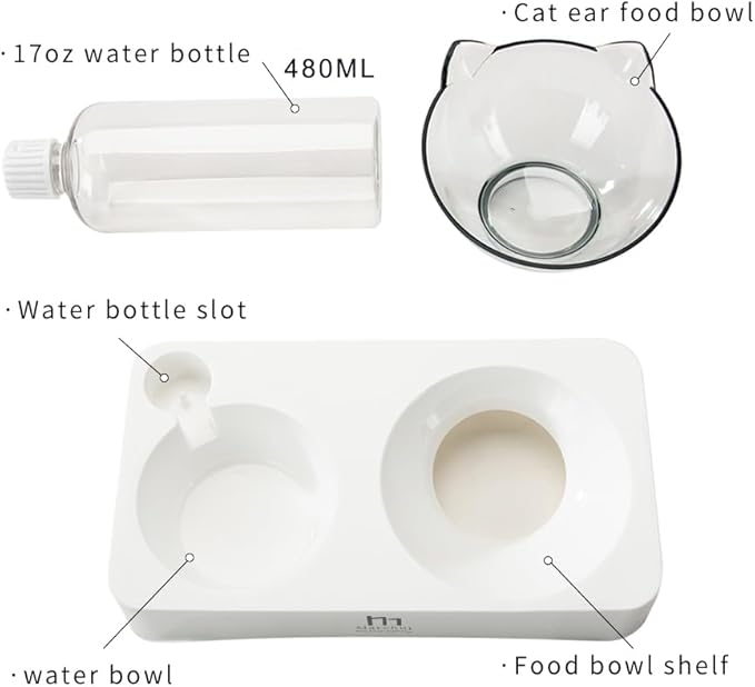 Marchul Double Elevated Dog Cat Bowl, Pets Water and Food Bowl Set, 15° Raised Tilted Dishes Indoor for Kitten, Puppies, Small or Medium Size Dogs Cats
