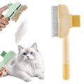 Self Cleaning Pet Hair Removal Comb, Pet Comb with Long Short Stainless Steel Metal Teeth, Cat Grooming Brush, Pet Grooming Supplies for Cat, dog (Yellow-1 pcs)