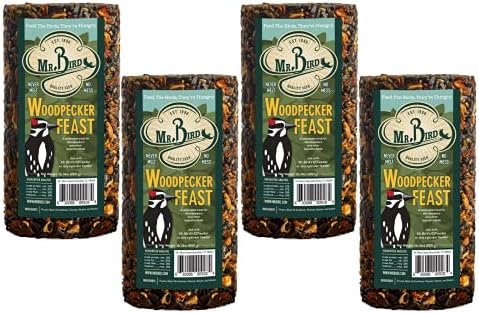 4-Pack Mr. Bird Woodpecker Feast Small Cylinder | Wild Bird Food for Outdoor Birds | Backyard Birdfeeding
