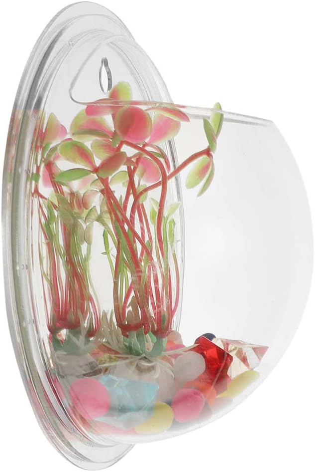 Vintage Decor Wall Mounted Aquarium Tank Clear Acrylic Round Fish Tank Betta Fish Bowl Hanging Bubble Tank Pot Vase Transparent Wall Planter for Home Garden Office Decor Retro Decor