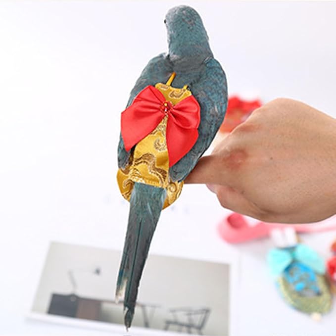 Escape-Proof Parrot Adjustable Flight Suit with Bow(Without Leash), Standalone Reusable Bird Nappy Clothing for Cockatiels,Parakeets & Medium Parrots - Breathable Nylon(Yellow Nylon-L)
