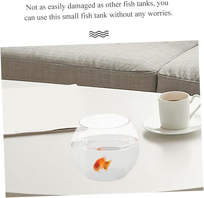 Transparent Plastic Fish Tank 15 Inch Round Shatterproof Fish Bowl for Betta and Aquatic Plants for Desktop Decoration and Office Use
