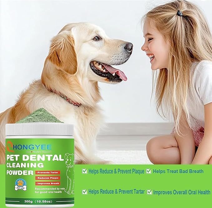 Dog Teeth Cleaning Powder 300g Package, Dog Dental Powder, Plaque Off for Dogs & Cats Breath Freshener for Bad Breath, Tartar Remover, Dental Care Supplies for Small, Medium, Pet Denta