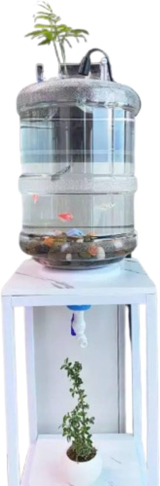 Upcycled Aquarium Kit with Stand - 5 Gallon Fish Tank Starter Kit with Drain Valve & Feeding Port for Easy Cleaning (Iron Stand)