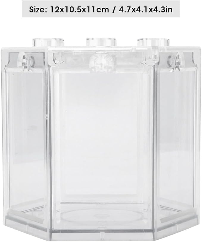 4.7 Inch Hexagonal Mini Aquarium Tank Leak-Proof Plastic Stackable Portable Fish Tank for Desk Decor Terrarium Habitat(Transparent)