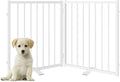 Full Metal Freestanding Gate with Door, 24'' Height Foldable Pet Dog Fence for Indoor & Outdoor, 2 Panels Extra Wide Free Standing Small Dog Gates for Doorways,House,Stairs,Porch,Deck,Yard