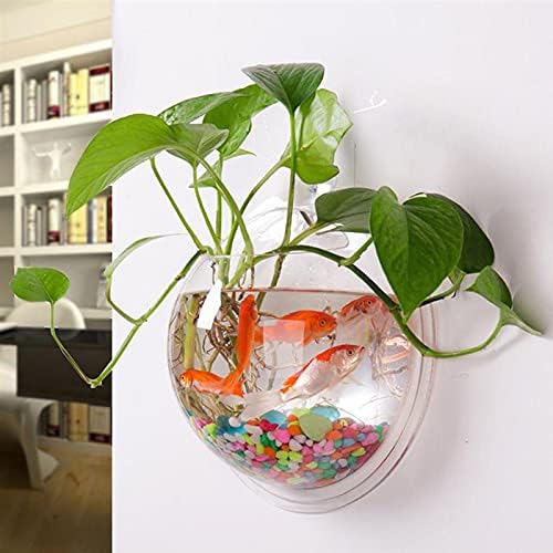 Acrylic Wall Mounted Fish Bowl, Hanging Aquarium Transparent Plastic Bubble Gold & Betta Fish Tank,Round Pot Flower Plant Vase Home Decoration (S: 190mm)