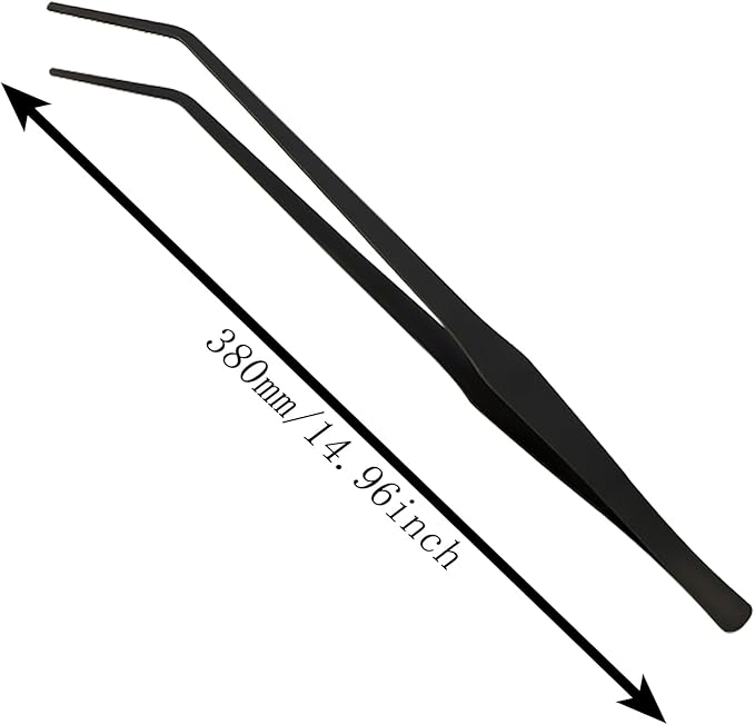 15 Inch Black Curved Aquarium Tweezers Stainless Steel With Rust Proof Carbonized Coating Reptile Feeding Tongs For Aquatic Plants Lizards Spiders Snakes Geckos