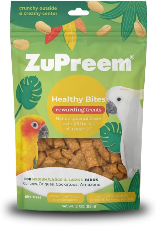 ZuPreem Healthy Bites, Rewarding Bird Treat, Medium/Large to Large Birds, No Artificial Flavors or Preservatives, Treat for Conures, Caiques, Cockatoos, and Amazons, 3oz