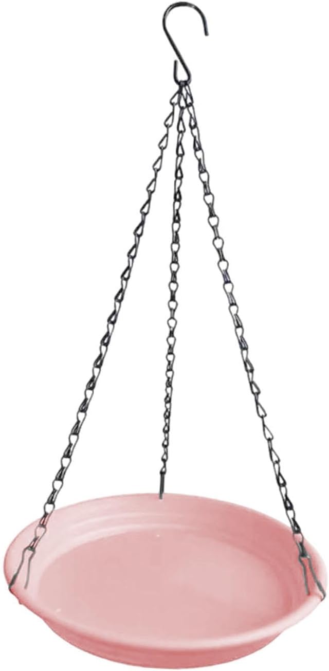 Hanging Bird Feeder, Waterer Tray, Bird Food Tray with Detachable Hook for Backyard, Garden, Balcony, Trees Lawn, Pink