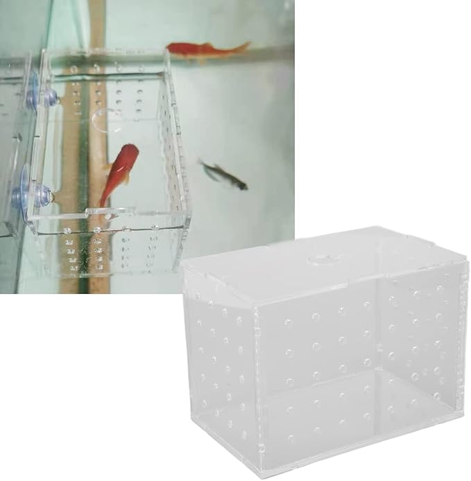 Fish Breeder Box, Aquarium Fish Breeding Box, High Transparency Acrylic Hatchery Incubator with Suction Cups for Baby Fish Shrimp Clownfish Isolation and Rearing (9 * 6 * 7CM)