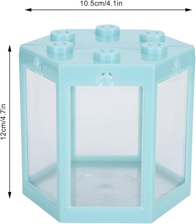 Small Betta Fish Tank, Hex Shape Portable Mini Aquarium Tank, Fish Tank Starter Kits Fish Bowl Aquarium Starter Kits for Turtle Reptile Shrimp Moss Crab Insects Habitat as Decoration(Blue)