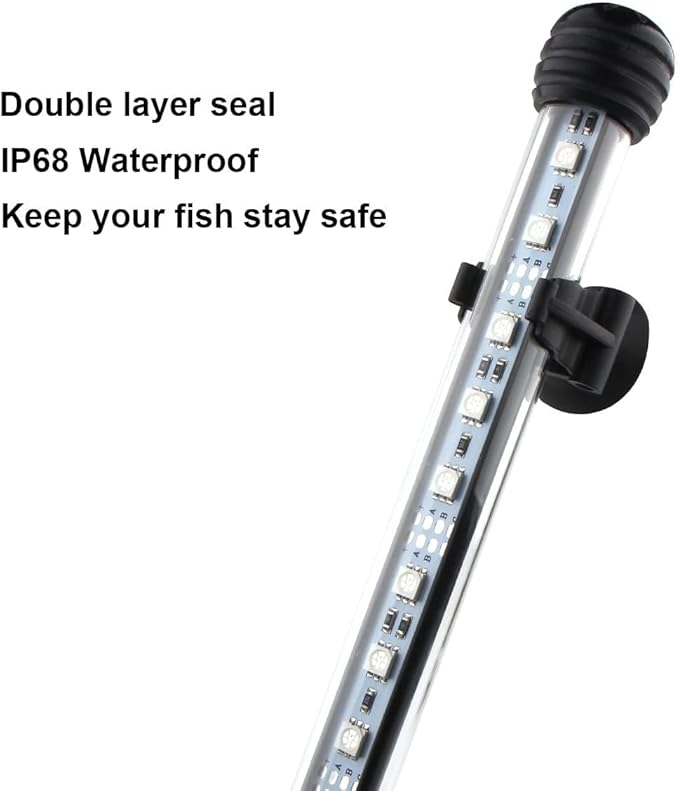 LED Aquarium Light, 2 Pack 15 inches Fish Tank Light RGB Color Underwater Light Submersible Crystal Glass Lights, 42 LED Beads, Brightness Adjustable Memory Function, LED Light bar Stick